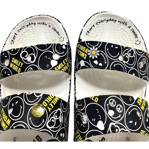 Smileyworld X Crocs Slide Sandals Black/Yellow Graphic Womens Size 8 Lightweight - Picture 6 of 7
